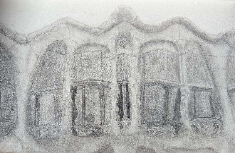 Pencil sketch of Antonio Gaudi’s Casa Batlló