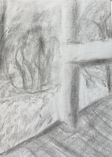 10 minute vine charcoal sketch of a pillar